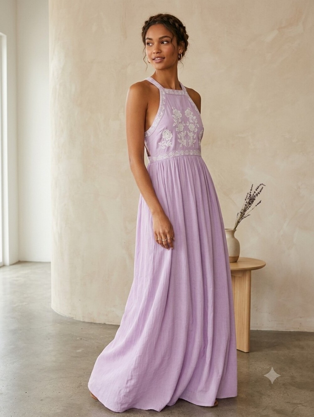 Women's Daphne Lavender Maxi Dress with Lace Bodice